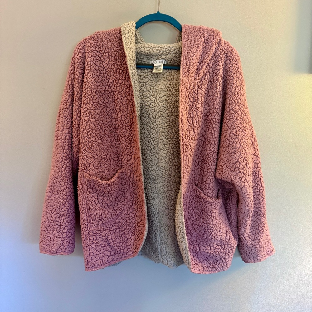 LoveRiche Pink and Beige Hooded Sherpa
Cardigan Jacket with Pockets